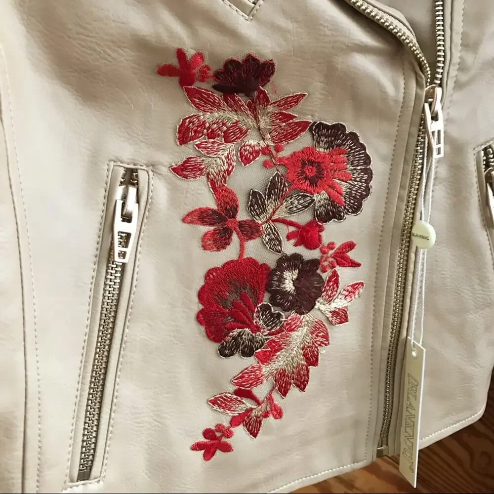 Blank NYC Floral Embroidered Moto Jacket Tan Beige Small - Picture 4 of 10